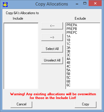 Copy Allocations (Copy 6A's allocations to)