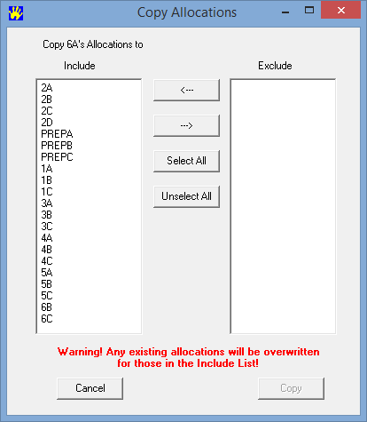 Copy Allocations (Copy 6A's allocations to, all copied)