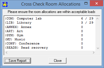 Cross Check Room Allocations (Selection)