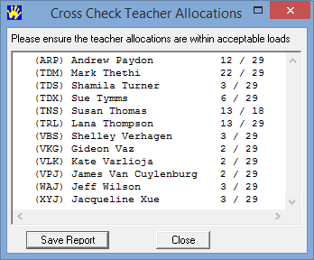 Cross Check Teachewr Allocations (Selection)