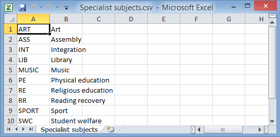 Excel (specialist subjects, cut down)