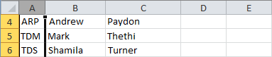Excel (specialist teachers (setup), sorted column, 3 records)