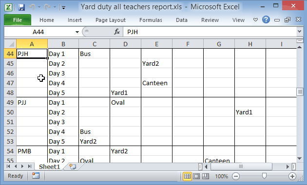 Excel (Yard Duty All Teachers Report)