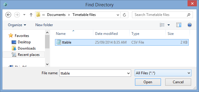 Find Directory (Import timetable, PrimaryTime)