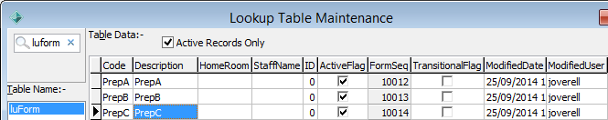 Lookup Table Maintenance - luForm (Primary Time)