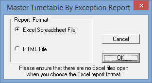 Master Timetable by Exception Report (initial)