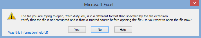 Microsoft excel (export yard duties)