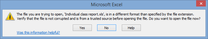 Microsoft Excel (Individual Class Report, Primary Time Reports)