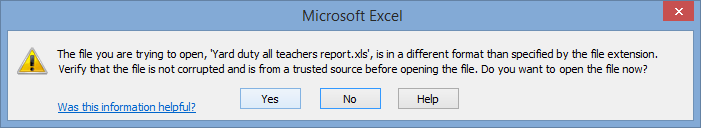 Microsoft Excel (Yard Duty All Teachers Report, Primary Time)
