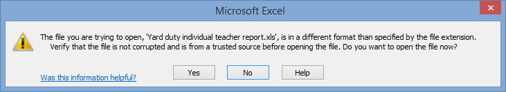 Microsoft Excel (Yard Duty Individual Teacher Report, Primary Time)