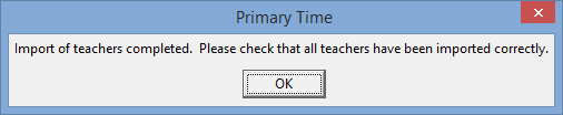 Primary Time (Import of teachers completed)