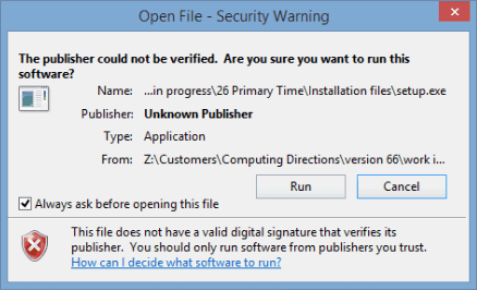 Primary Time Getting Startet (Open File - Security Warning, Windows 8)