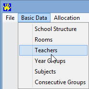 Primary Time menu, Basic Data, Teachers