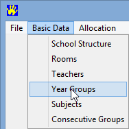 Primary Time menu, Basic Data, Year Groups