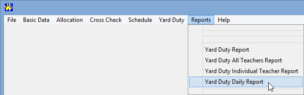 Primary Time menu, Reports, Yard Duty Daily Report