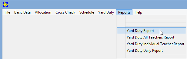 Primary Time menu, Reports, Yard Duty Report