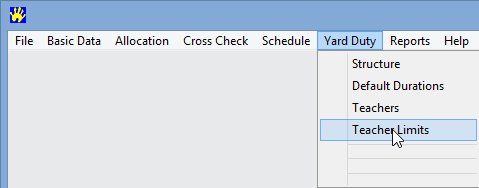 Primary Time menu, Yard Duty, Teacher Limits
