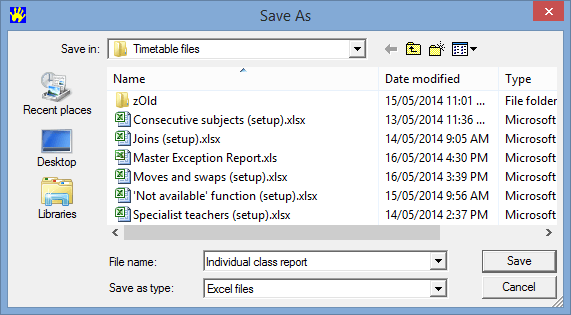 Save As (Individual Class Report)
