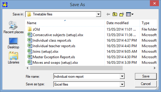 Save As (Individual Room Report)