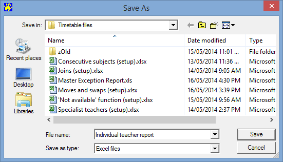 Save As (Individual Teacher Report)