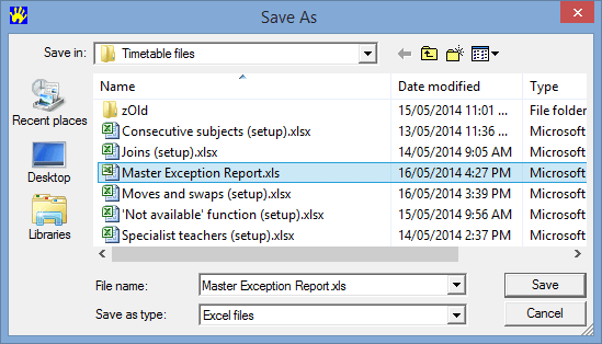 Save As (Master Exception Report)