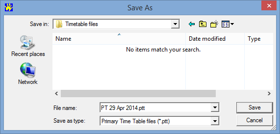 Save As (Timetable files, primary time)