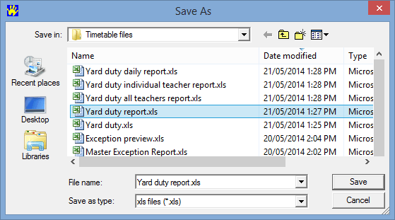 Save As (Yard Duty Report)