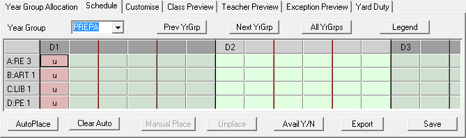 Schedule tab (scheduling several year groups in a grade, cut down)