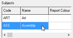 Subjects (grid area, selected subject, cut down)