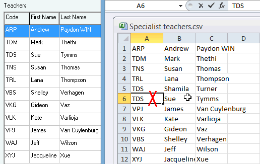 Teachers (grid, with flawed CSV, cut down)