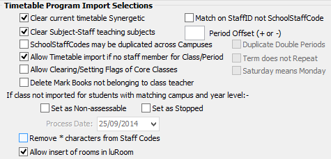 Timetable Import Export Definition (Timetable Program Import Selections area, PrimaryTime)