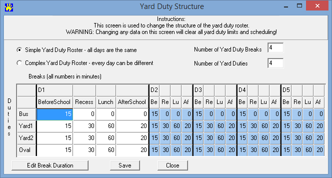 Yard Duty Structure (Initial)