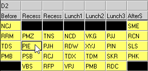 Yard Duty tab (editing teachers, cell selected)