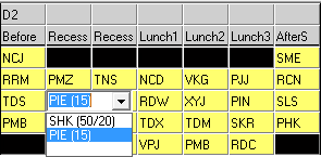 Yard Duty tab (editing teachers, teacher dropdown)