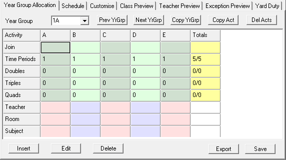 Year Group Allocation tab (Blank)