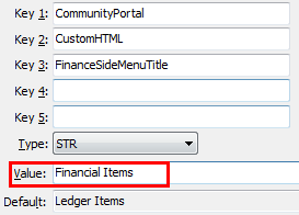FinanceSideMenuTitle configuration setting