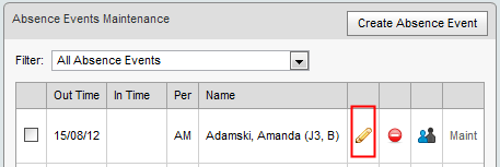 Absence Events Maintenance (synweb, cutdown, select to edit)