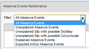 Absence events maintenance - Filter drop-down list (synweb)