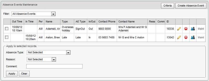 Absence Events Maintenance window (synweb)