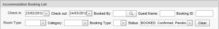 Accommodation Booking List (synweb, filter fields)
