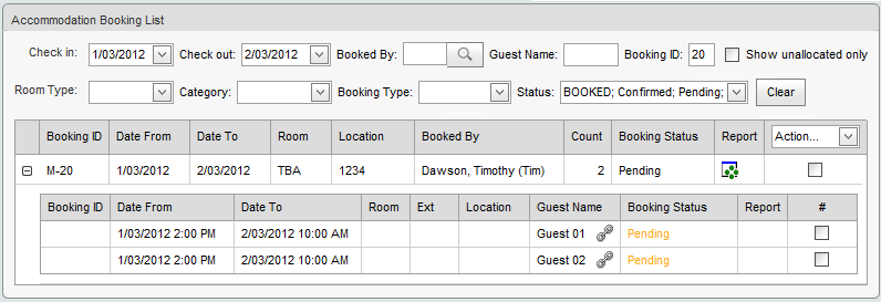 Accommodation Booking List (synweb)