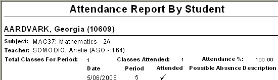 Attendance Report By Student report