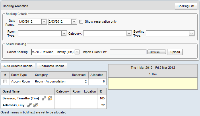 Booking Allocation window (synweb)