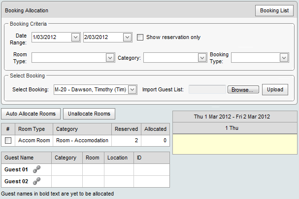 Booking Allocation window (synweb, dawson eg)