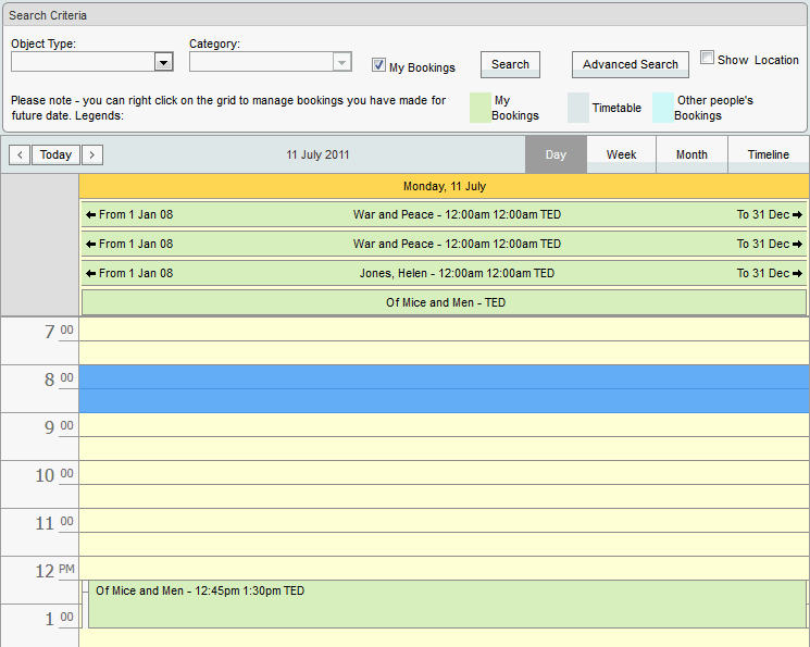 Bookings Maintenance - By Date (synweb, add booking example 1)