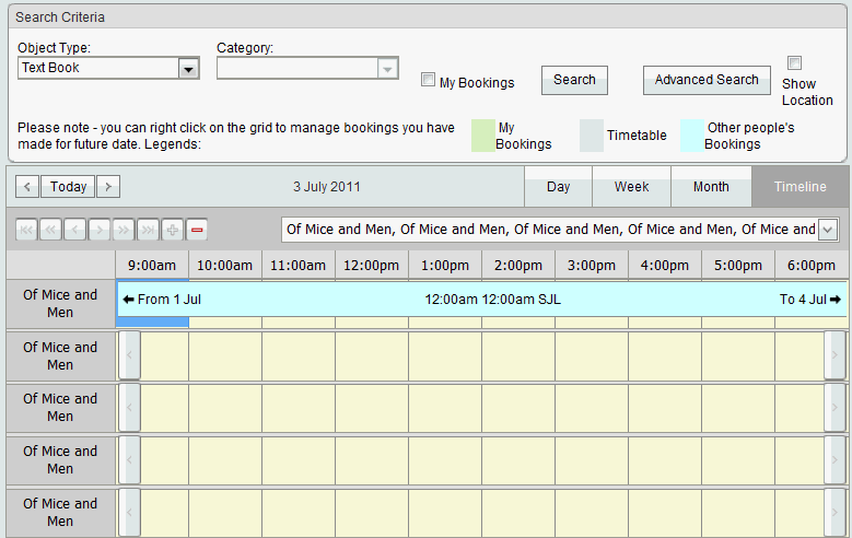 Bookings Maintenance - By Date (synweb, timeline view)