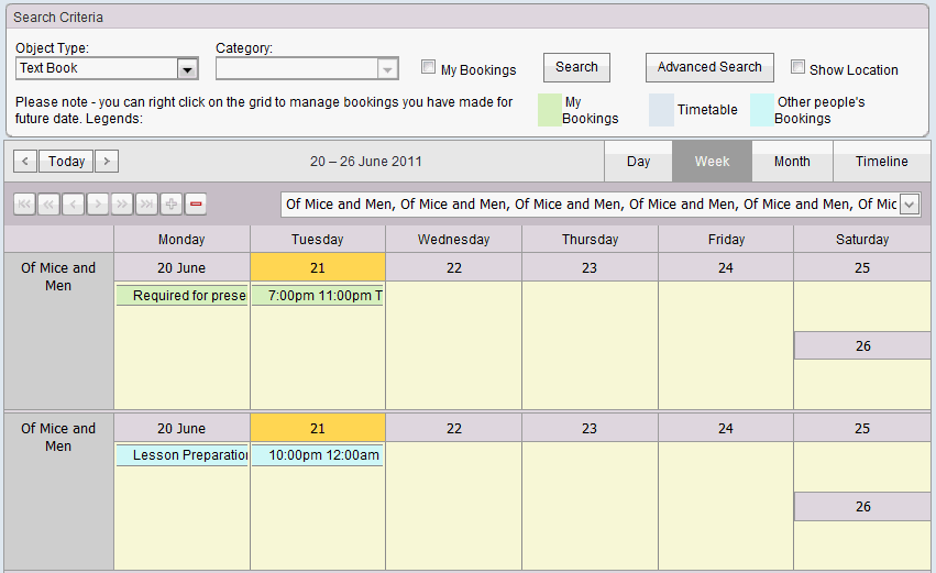 Bookings Maintenance - By Date (synweb, week view)