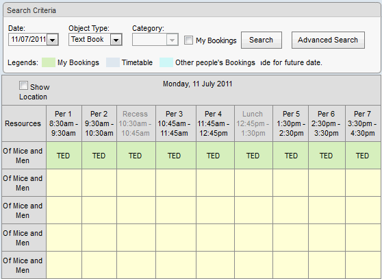 Bookings Maintenance - By Period (synweb, available objects)