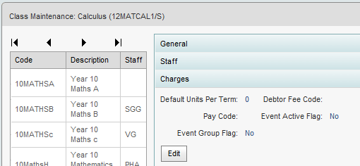 Class Maintenance - Charges bar (synweb, autosumbission eg)