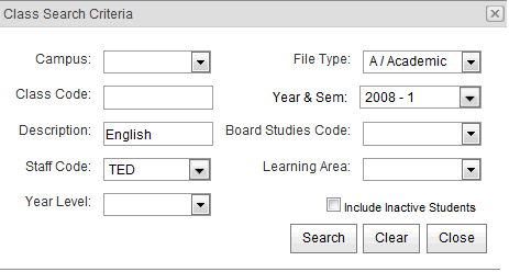 Class Search Criteria (synweb, class allocation)